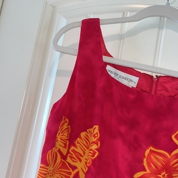 Beautiful floral tropical hot pink silk dress midi/maxi size 10 Beachy Hawaii - Picture 4 of 13